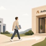 Ilustración de Andrej Karpathy caminando desde OpenAI hacia Anthropic