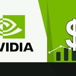 Logo de Nvidia junto a signo de dinero y grafico de crecimiento