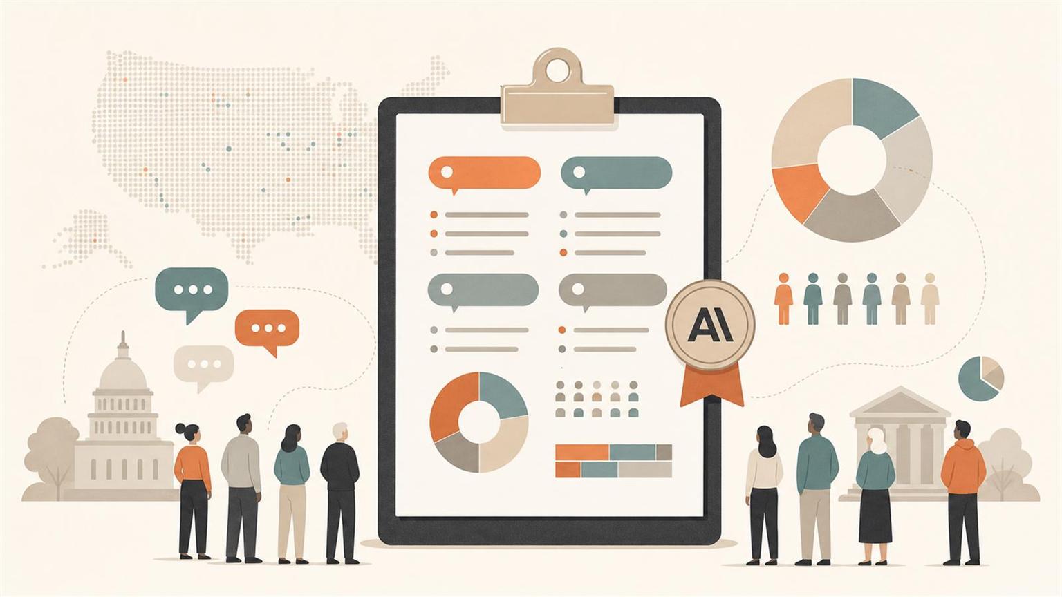 Visual de una encuesta sobre inteligencia artificial con gráficos y datos de Anthropic