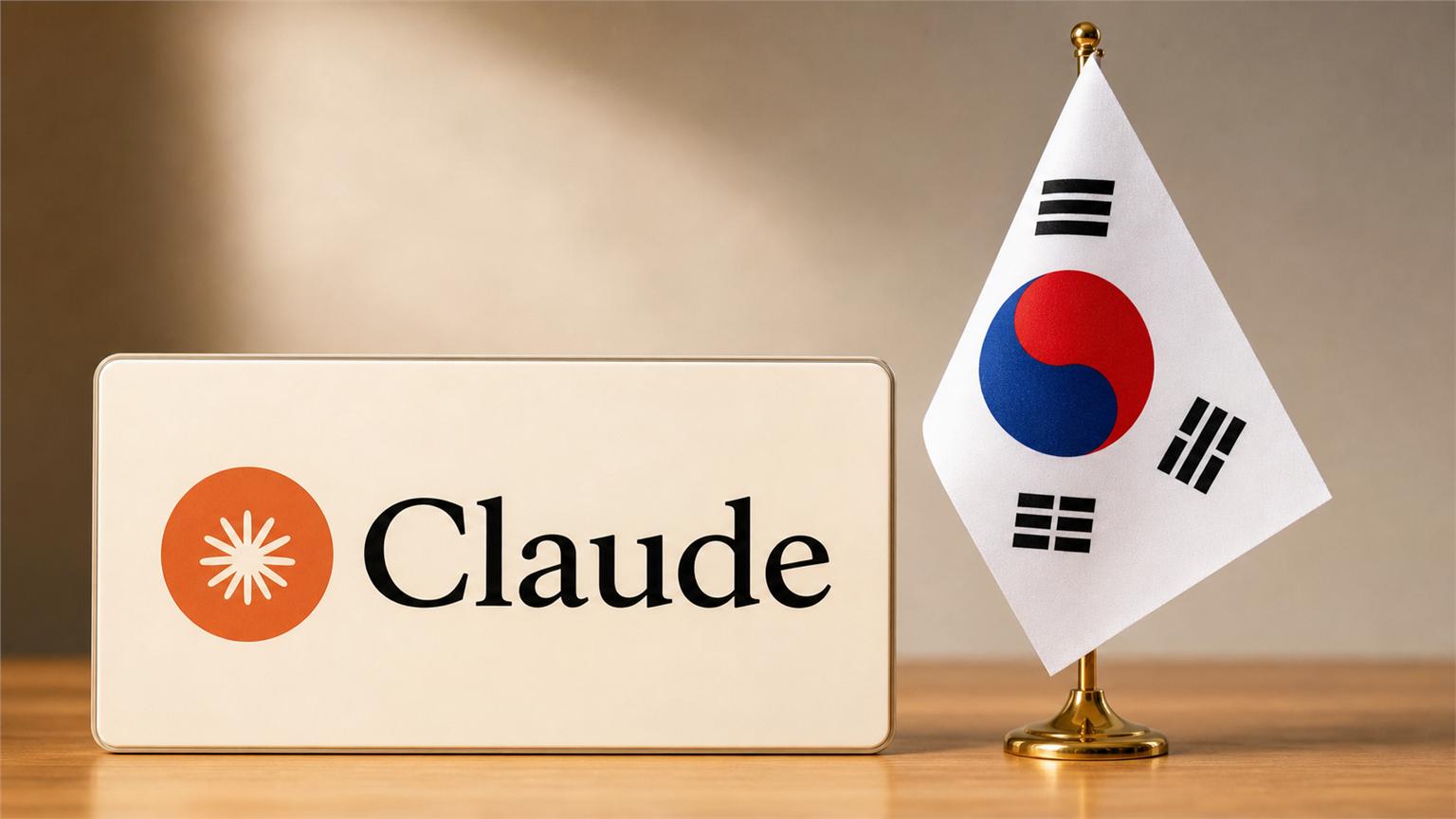Letrero de Claude junto a una bandera de Corea del Sur