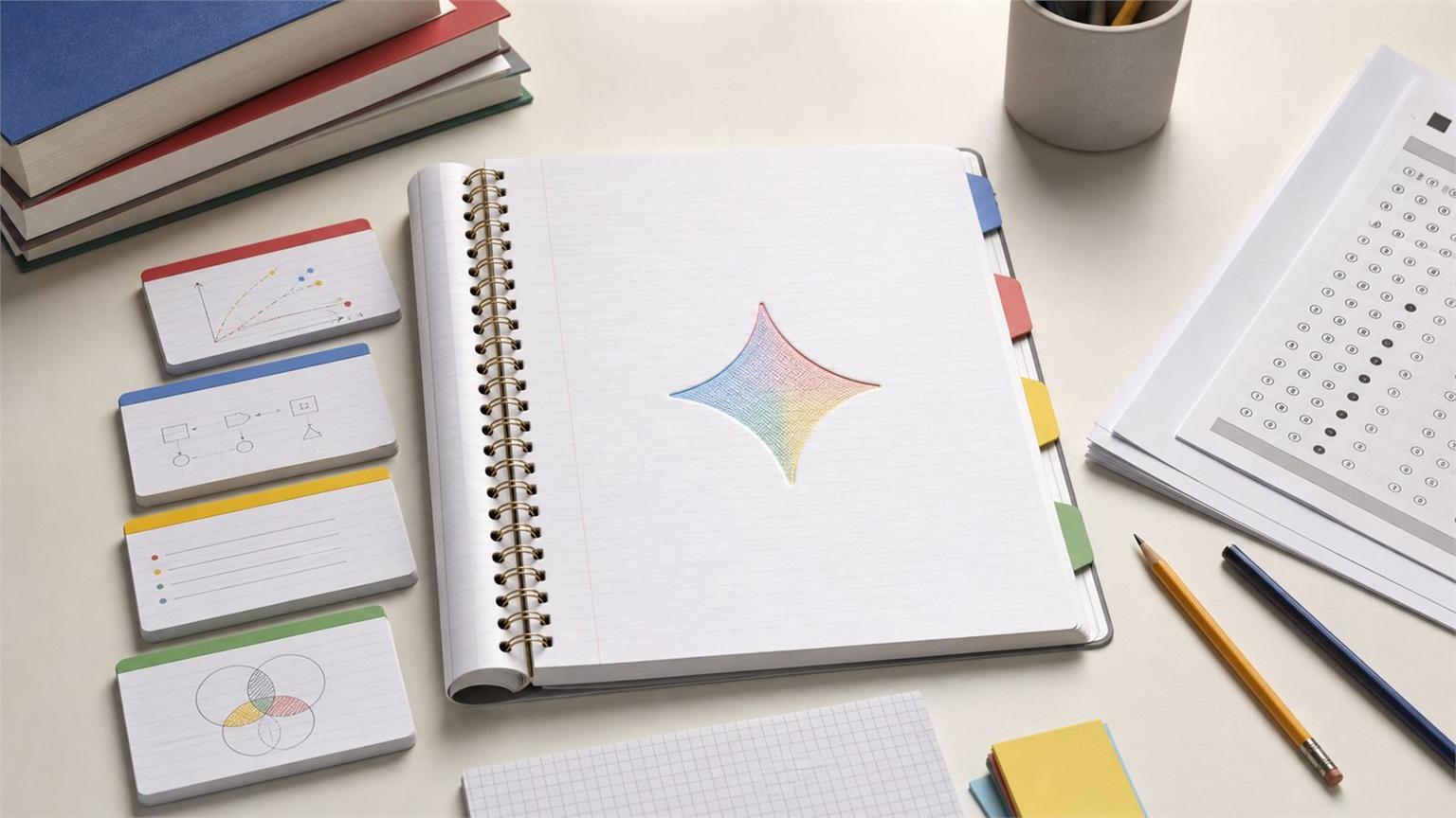 Interfaz de Gemini con notebooks de estudio y herramientas de repaso para estudiantes