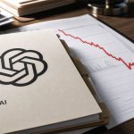 Carpeta de OpenAI junto a un gráfico rojo de pérdidas y una calculadora