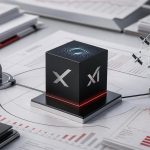 Elon Musk y el logo de SpaceX con gráficos financieros sobre la operación de xAI