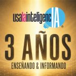 Diseño por los 3 años de Usa la InteligencIA con el texto Enseñando & Informando