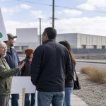 Carteles en protesta contra centros de datos de IA en EEUU