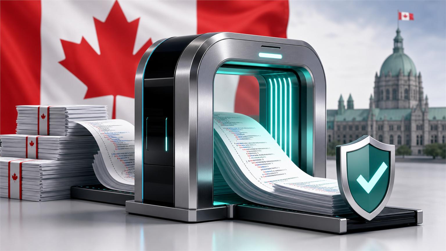 Escáner de seguridad revisando código para Claude Code con la bandera de Canadá