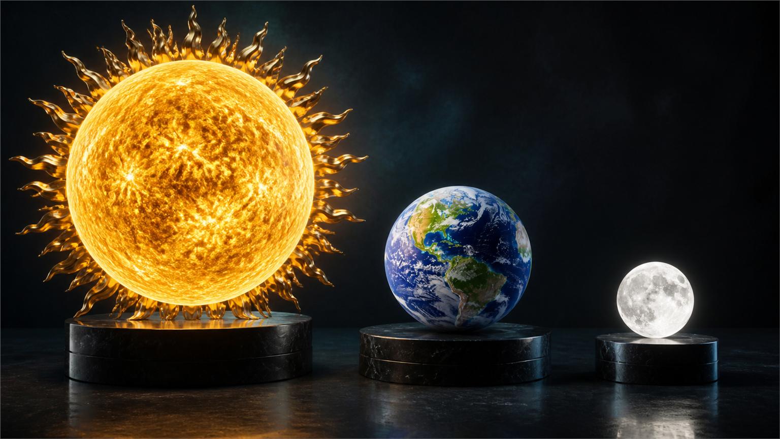 GPT-5.6 Sol, Terra y Luna representados por un sol dorado, la Tierra y una luna llena blanca