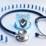 Estetoscopio y escudo que representan la gobernanza de la IA en salud