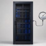 Servidor de Microsoft junto a un medidor de emisiones de infraestructura