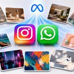 Logos de Instagram y WhatsApp rodeados de imágenes generadas con distintos estilos para representar Muse Image
