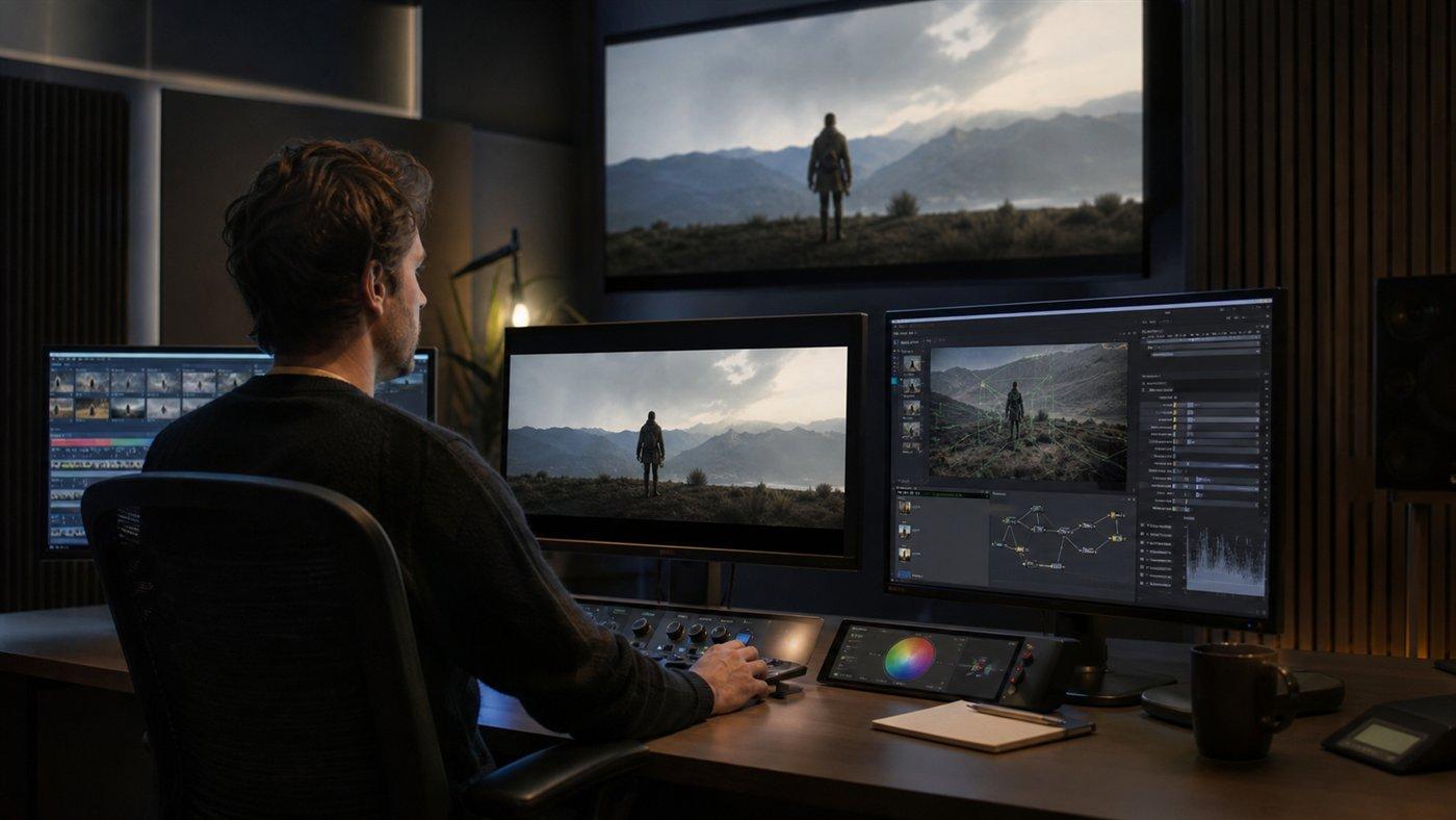Editora revisa una escena de producción audiovisual asociada a Netflix y uso de IA generativa