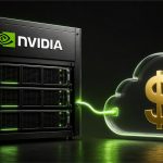 NVIDIA: rack de servidores conectado a una nube con símbolo de dinero