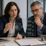 Personas revisando un panel técnico sobre pesos abiertos y modelos de IA