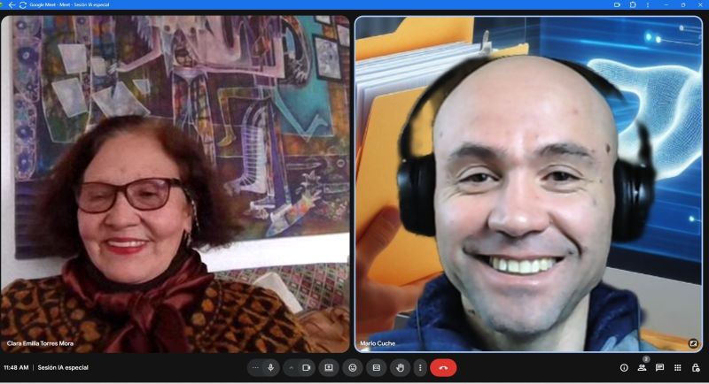 Mario Cuche y Emilia Torres durante una sesión particular online sobre chatbots y postulación a fondos