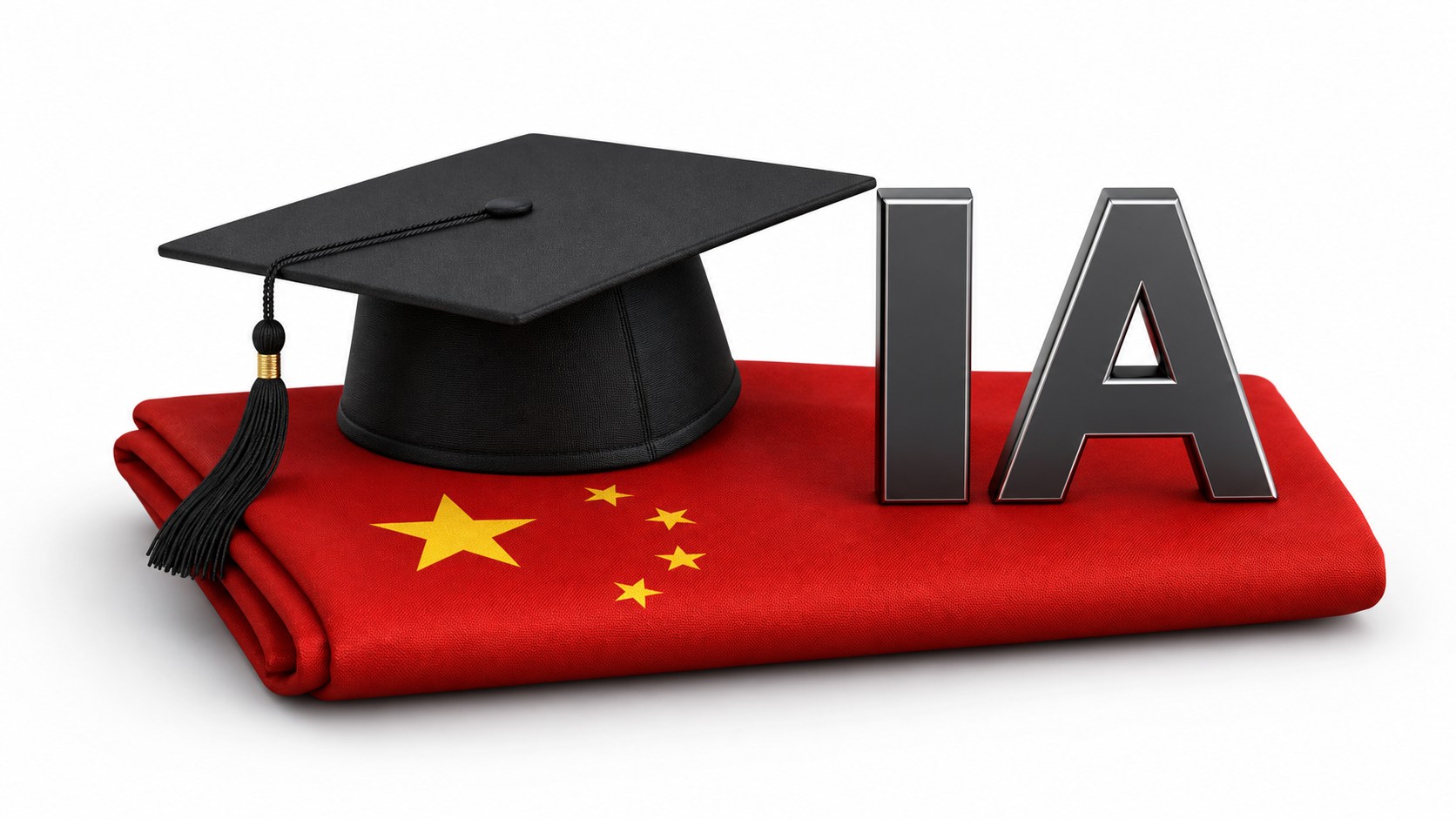Bandera china con gorro de graduado y letras IA para WAICO