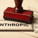 Sello judicial sobre una partitura junto al nombre Anthropic