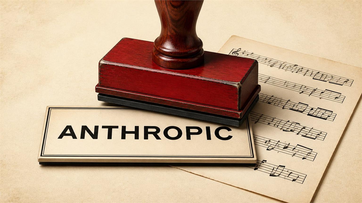 Sello judicial sobre una partitura junto al nombre Anthropic