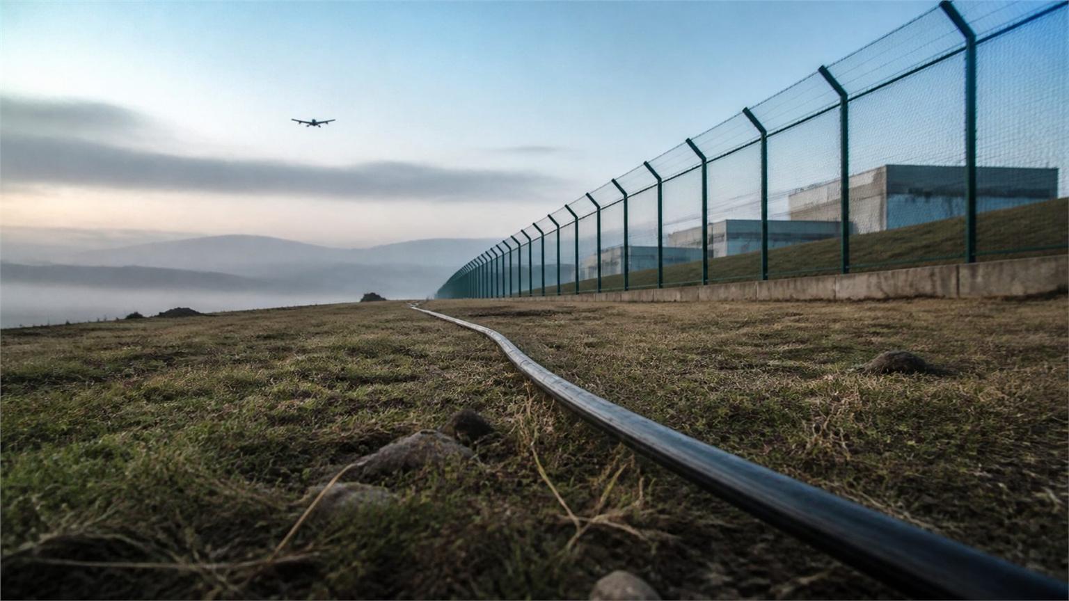Fibra óptica expuesta junto a una instalación de defensa y un dron distante, imagen sobre Avengers AI Labs.