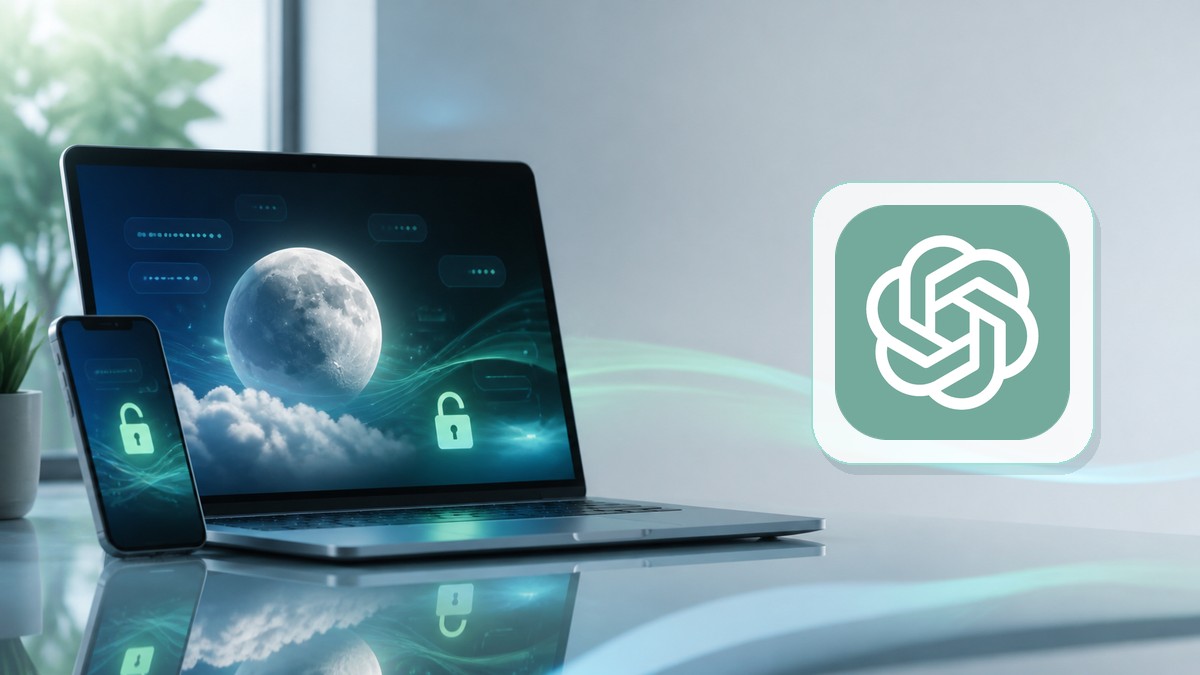 Logo de ChatGPT junto a una luna y un candado abierto por el acceso gratis a GPT-5.6 Luna