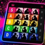App de tier list de freestylers en un teléfono con filas de colores
