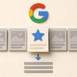 Tarjetas de noticias frente al logotipo de Google con una opción de Fuentes preferidas destacada