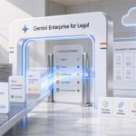 Portal corporativo blanco de Gemini Enterprise for Legal con documentos y control de permisos