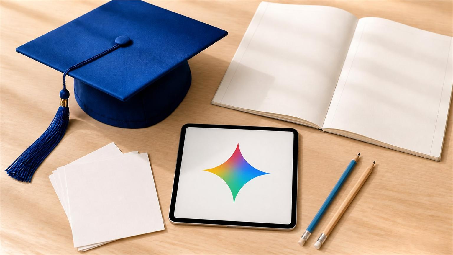 Birrete y tablet con el símbolo de Gemini para ilustrar Gemini gratis para estudiantes