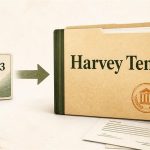 Expediente jurídico con Harvey Tenet y una tarjeta Kimi K3 unida por una flecha de posentrenamiento