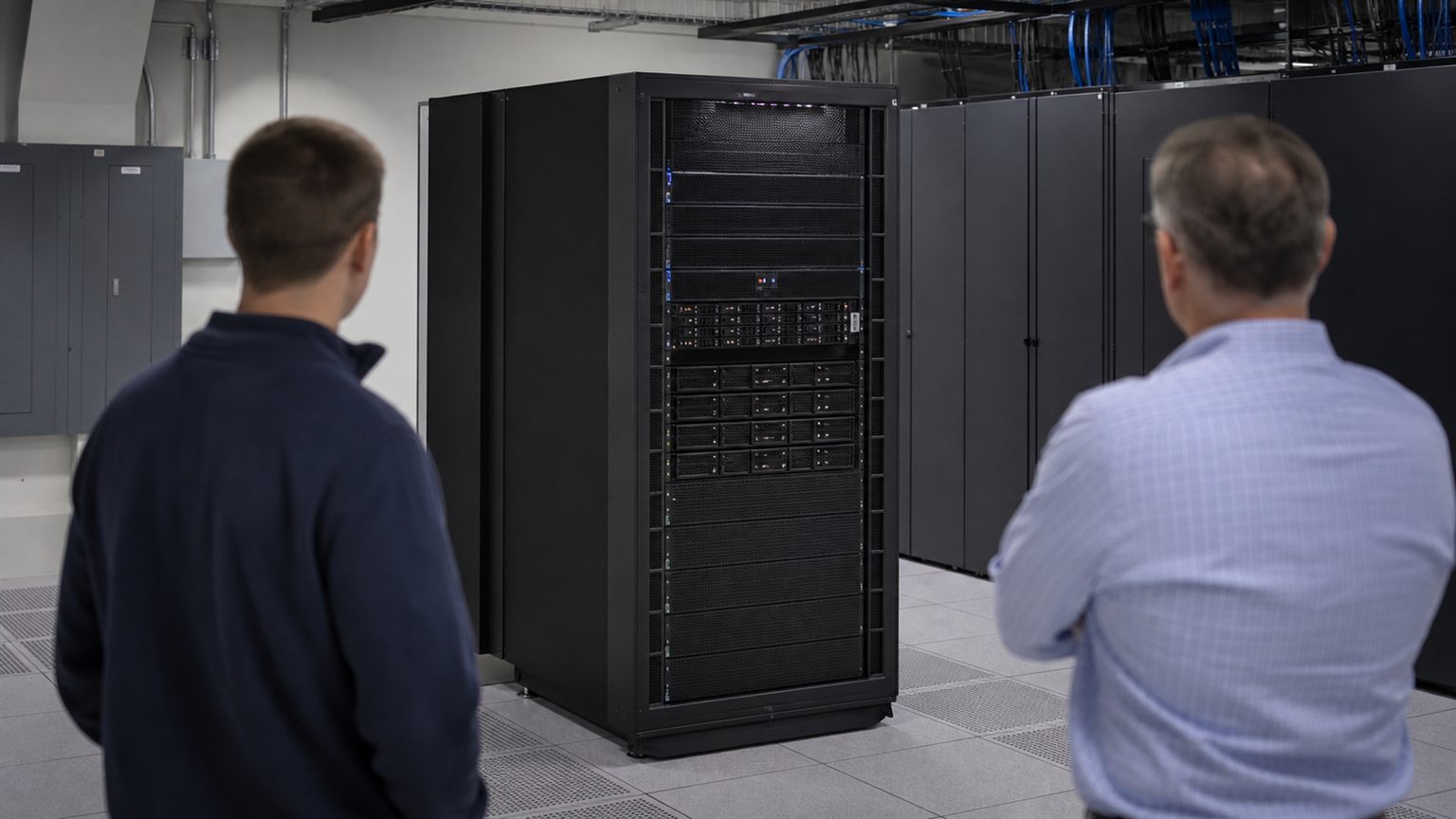 Rack de supercomputación en la Naval Postgraduate School para investigación en Inteligencia Artificial