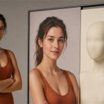 Modelo real y figura sintética en un aviso sobre publicidad con IA