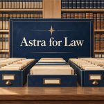 Biblioteca jurídica de Astra for Law con fichas de búsqueda frente a estanterías de madera clara