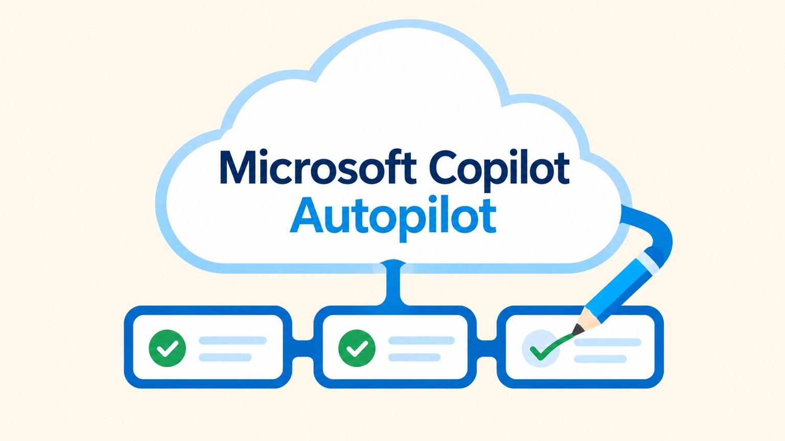 Composición de Microsoft Copilot y Autopilot con una nube conectada a una lista de tareas completadas