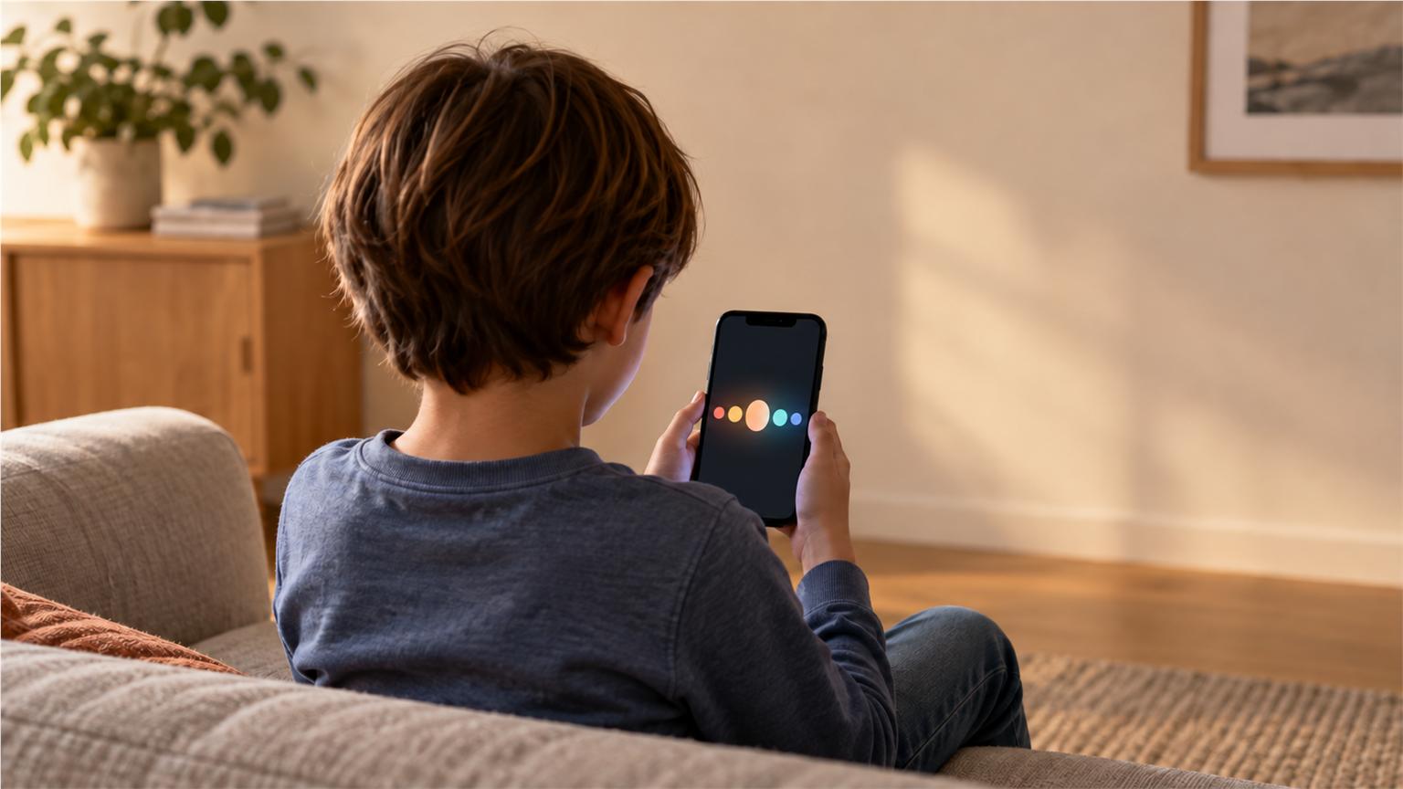 Niño conversa con un chatbot de IA mediante un teléfono