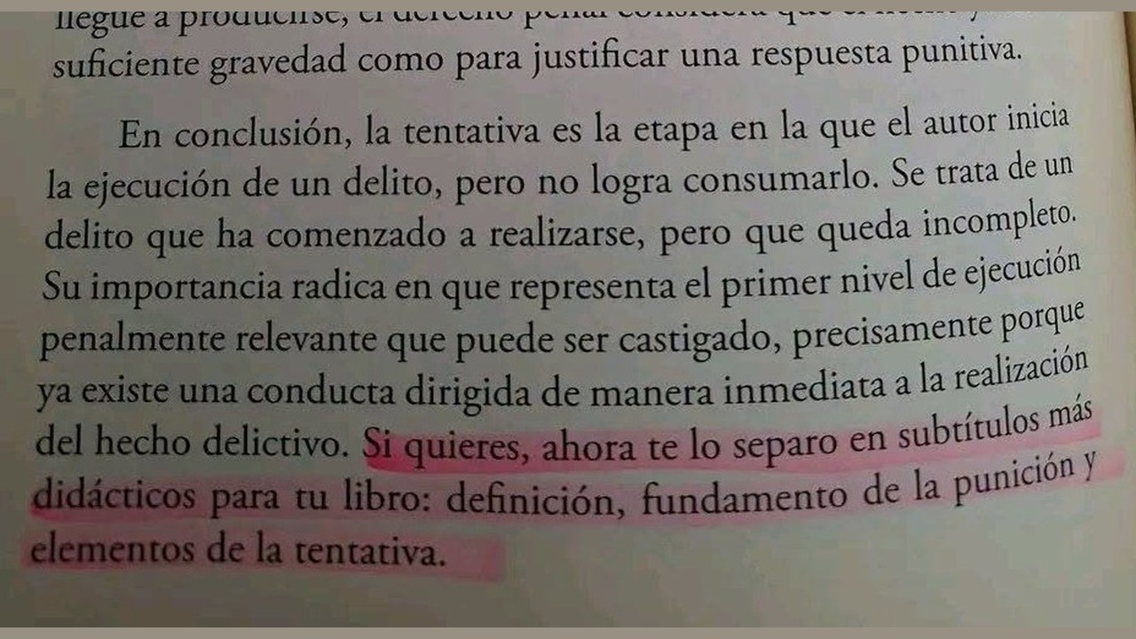 Página de Teoría del delito con una frase de ChatGPT resaltada en rosado