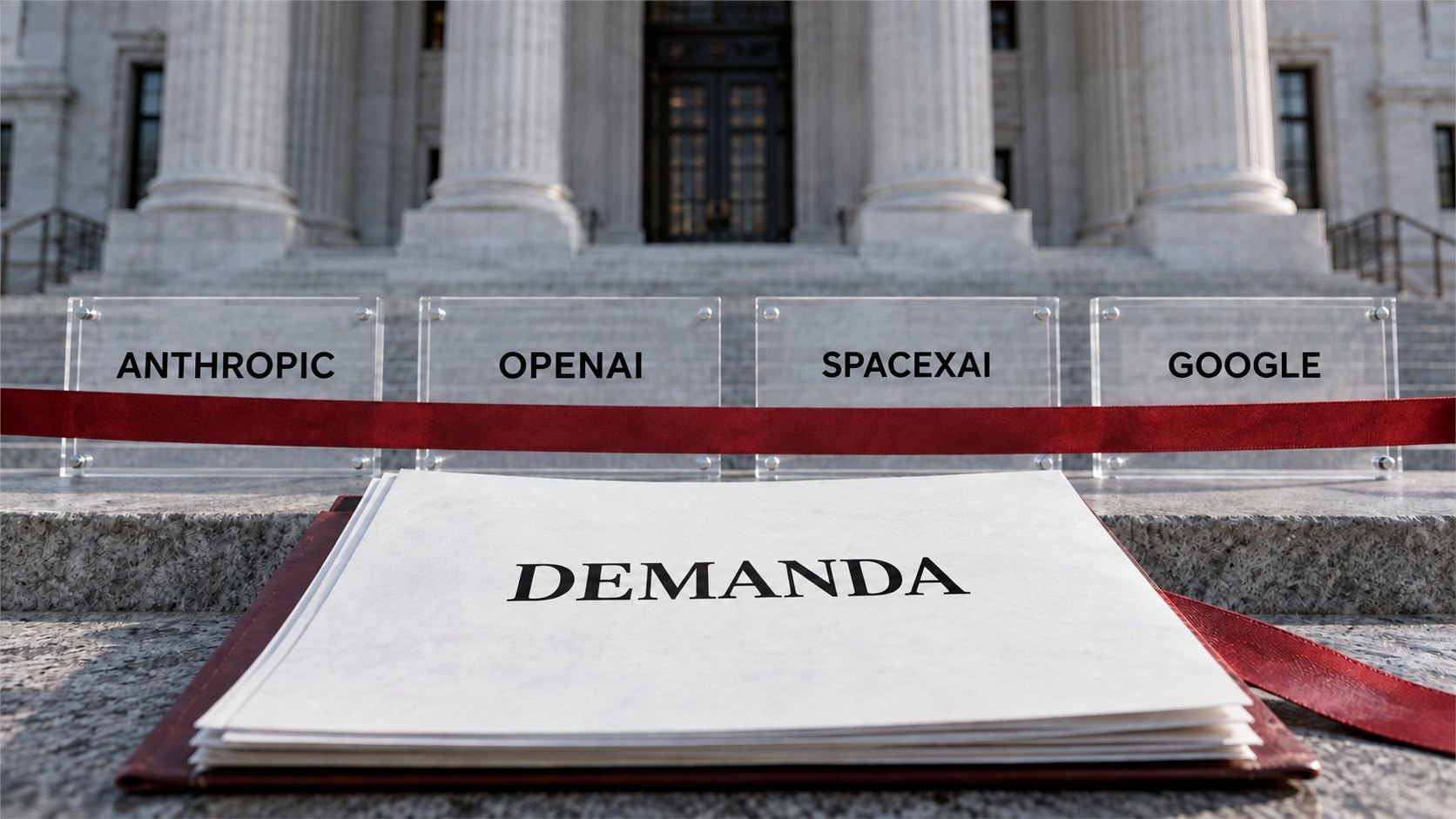 Expediente de una demanda antimonopolio ante un tribunal federal junto a los nombres de cuatro empresas de IA