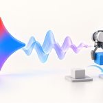 Símbolo de Gemini 3.8 Live con una onda de voz y un brazo mecánico moviendo una ficha