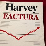 Factura de uso de modelos con el nombre Harvey y una línea de margen que cae y se recupera