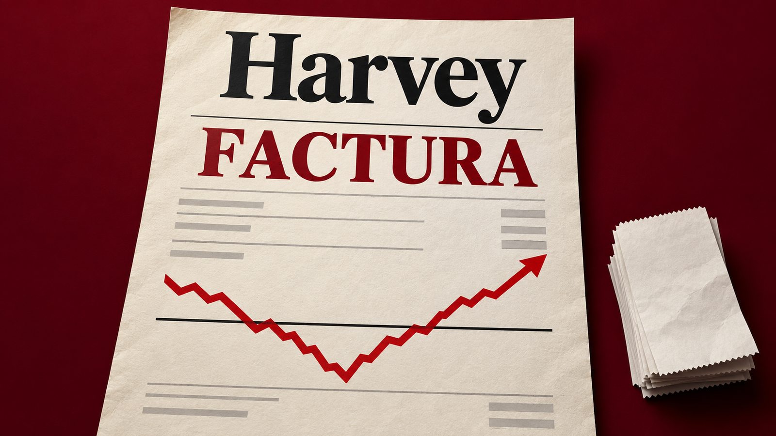 Factura de uso de modelos con el nombre Harvey y una línea de margen que cae y se recupera