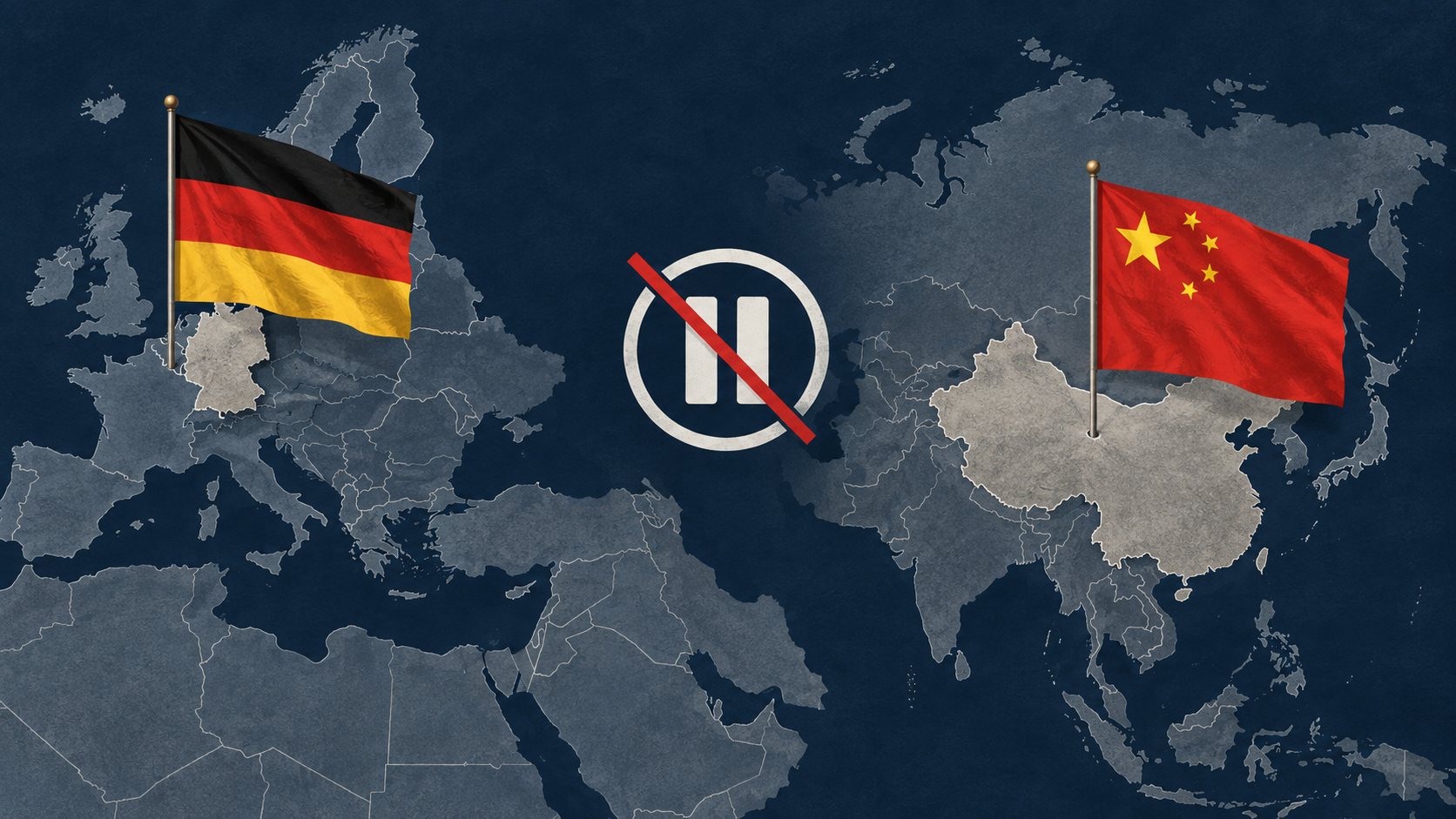Banderas de Alemania y China ante una pausa tachada para la IA de frontera