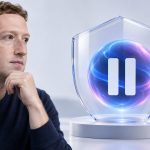 Mark Zuckerberg junto a una esfera de Muse detenida detrás de un escudo transparente con símbolo de pausa