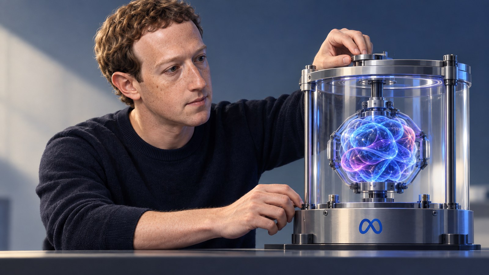 Mark Zuckerberg ajusta una cámara de seguridad que contiene un núcleo de Inteligencia Artificial