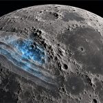 Mapa científico de la superficie lunar analizado con el modelo de NASA y capas azules sobre posibles zonas de hielo