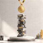 Torre abstracta de cubos de programación con una medalla dorada para Nemotron-3-Ultra-CC