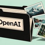 Carpeta con el nombre OpenAI de la que salen tres imágenes de paisajes en una ilustración editorial.