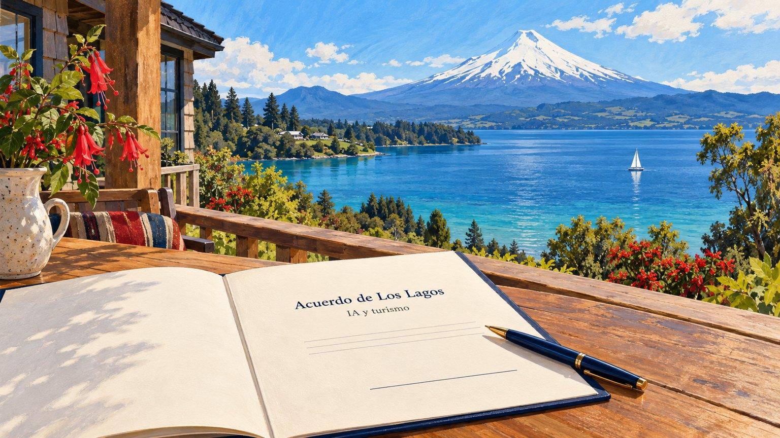 Documento del Acuerdo de Los Lagos preparado para firma frente al lago Llanquihue y el volcán Osorno