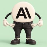 Personaje editorial con el emblema de Anthropic que muestra los bolsillos vacíos como símbolo de pérdidas financieras