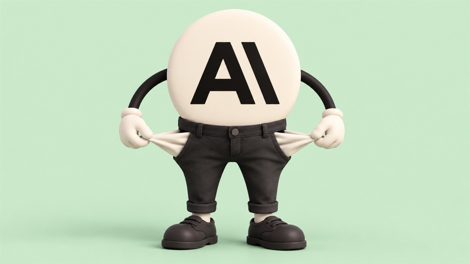 Personaje editorial con el emblema de Anthropic que muestra los bolsillos vacíos como símbolo de pérdidas financieras
