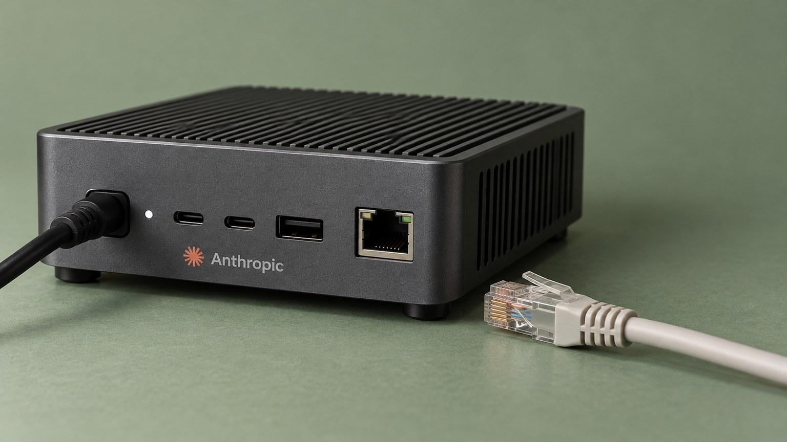 Equipo de pruebas de Anthropic con el cable de red desconectado en una fotografía editorial recreada