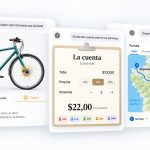 ChatGPT con una explicaciÃ³n de bicicleta, una calculadora de cuenta y un mapa de viaje en una composiciÃ³n de interfaces claras