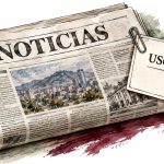 Periódicos junto a una licencia de uso en IA, en una ilustración editorial sobre contenidos periodísticos